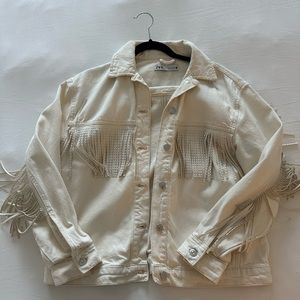 Zara Cream Fringe Jacket XS